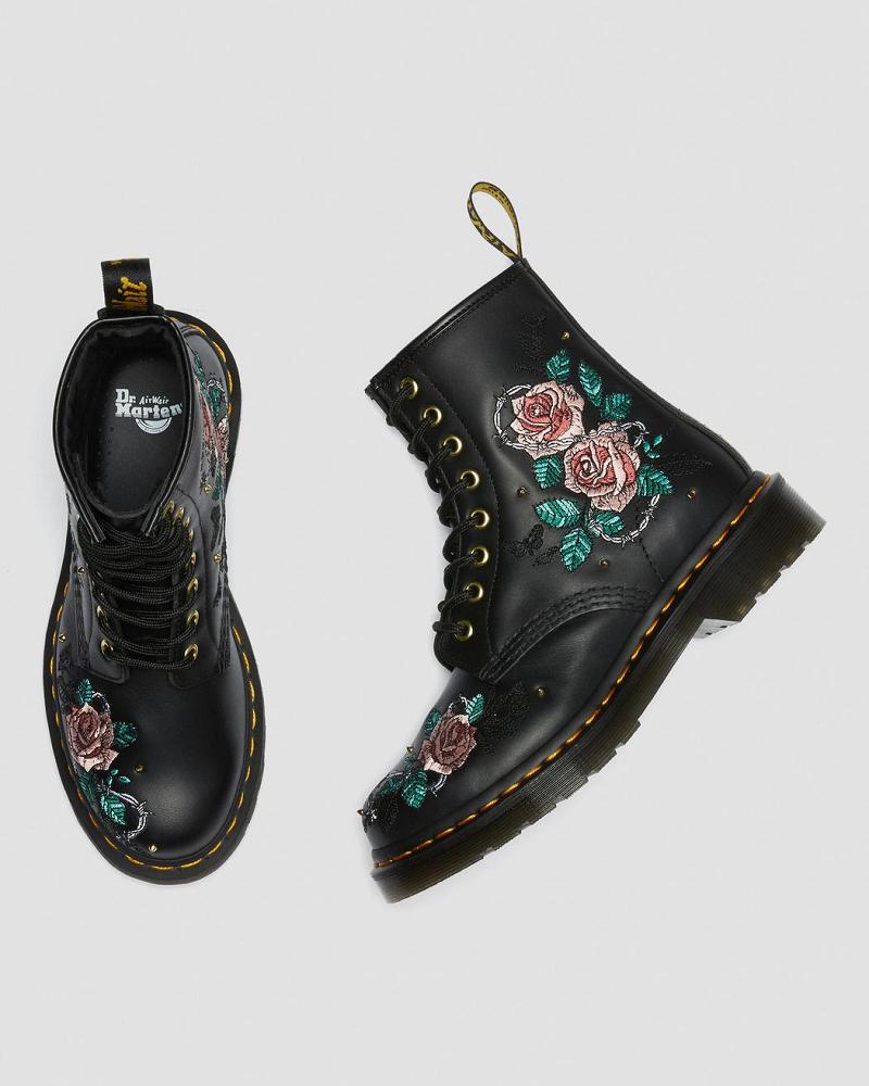 Dr Martens 1460 Vonda Floral Leren Veterlaarzen Dames Zwart | NL 564XYU